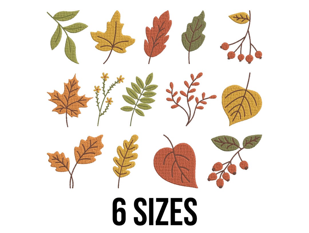 Autumn Fall Leaves Bundle Embroidery Design - Berries Branch Embroidery ...