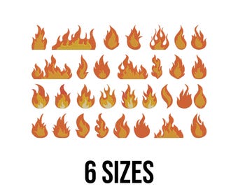 Diseño de bordado de llamas de fuego - Diseño de bordado de fogata - Diseño de bordado de incendios forestales - Archivos de diseño de bordado a máquina de llamas - 6 tamaños