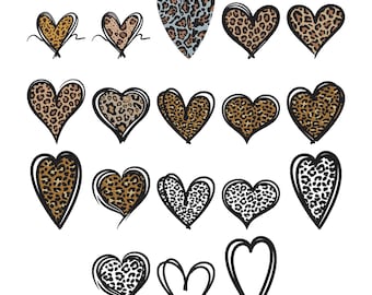 Desenho de Bordado Coração de Leopardo - Conjunto de Mini Desenhos de Bordado Coração de Leopardo - Arquivos de Bordado à Máquina com Contorno de Coração de Leopardo - 8 Tamanhos
