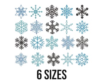 Conjunto de flocos de neve para bordado - Pacote de flocos de neve de inverno - Arquivos de design de bordado à máquina para flocos de neve de Natal - 6 tamanhos