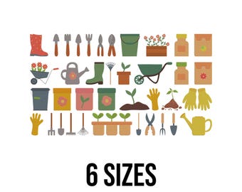 Gardening Embroidery Design - Gardening Tools Set Embroidery Design - Garden Embroidery Design - Machine Embroidery Design Files - 6 Sizes