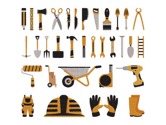 Tools Set Embroidery Design - Construction Tools Embroidery Design - Hand Tools Embroidery Design - Machine Embroidery Design Files -6 Sizes