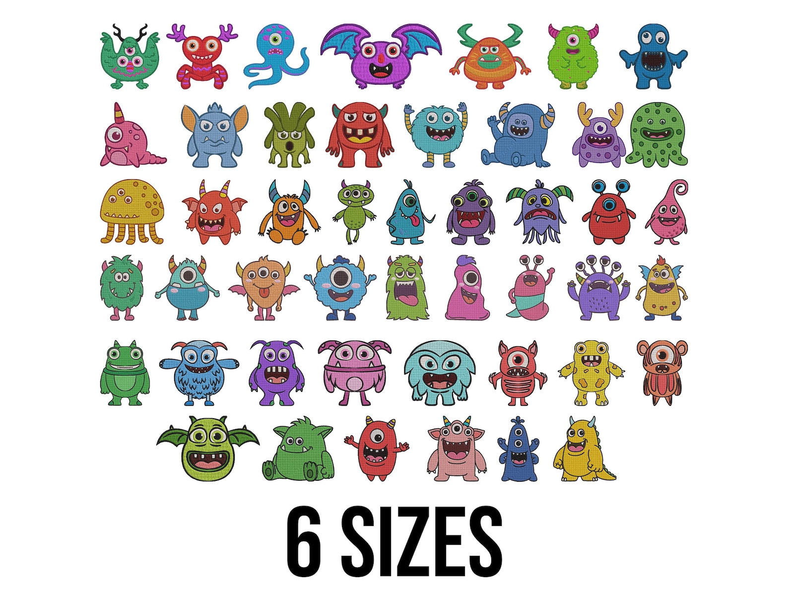 Monster Embroidery Pattern Monster Embroidery Design - Funny Monster Embroidery Design - Kids ...