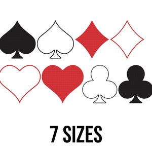 Motif de broderie Costumes de poker - Motif de broderie Costumes de cartes à jouer - Broderie de signes de cartes de poker - fichiers de motifs de broderie machine -7 tailles
