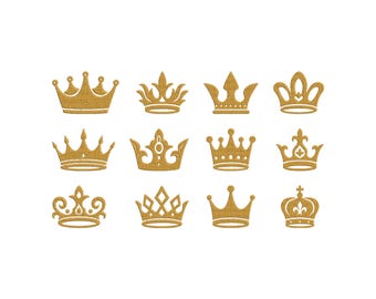 Design de bordado de coroas - Design de bordado de coroas reais - Design de bordado de princesa - Arquivos de design de bordado à máquina - 6 tamanhos
