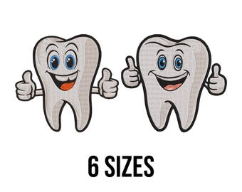 Desenho de bordado de dente sorridente fofo - Desenho de bordado de dente saudável - Bordado de dentista - Arquivos de desenho de bordado para máquina odontológica - 6 tamanhos