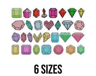 Diseño de bordado de piedras preciosas - Diseño de bordado de cristal - Diseño de bordado de diamantes - Archivos de diseño de bordado a máquina en miniatura - 6 tamaños