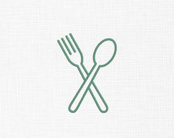 Disegno per ricamo cucchiaio e forchetta - Ricamo applicato cucchiaio e forchetta - Ricamo posate - File di disegno per ricamo a macchina da cucina - 5 dimensioni