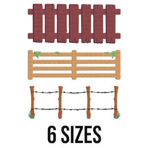 Fence Bundle Embroidery Design - Wooden Fence with Grass Embroidery Design - Barbed Wire Borders Machine Embroidery Design Files - 6 Sizes