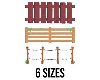 Fence Bundle Embroidery Design - Wooden Fence with Grass Embroidery Design - Barbed Wire Borders Machine Embroidery Design Files - 6 Sizes