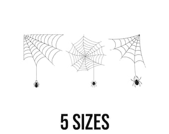Aranha assustadora de Halloween pendurada em teia - Design de bordado em teia de aranha - Arquivos de design de bordado à máquina de aranha - 5 tamanhos