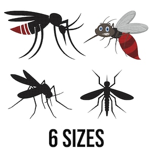 Muggen borduurwerk ontwerpen - mug borduurwerk ontwerpen - mug silhouet borduurwerk ontwerpen - machine borduurwerk ontwerpbestanden - 6 maten