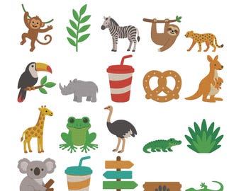 Desenho de Bordado de Animais do Zoológico - Canguru, Sapo, Girafa, Macaco, Coala, Tigre, Leopardo, Tucano, Avestruzes - Arquivos de Bordado à Máquina - 8 Tamanhos