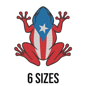 Puerto Rico Frog Embroidery Design - Frog with Puerto Rico Flag Embroidery Design - Puerto Rico Machine Embroidery Design Files - 6 Sizes