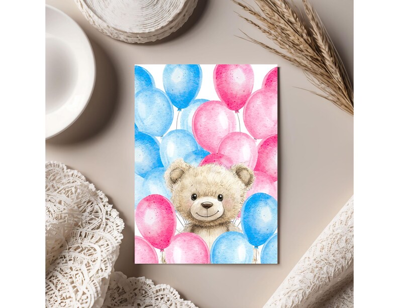 Teddy Bear Balloons Baby Shower Invitation | Teddy Bear Theme | Pink ...