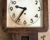 Vintage Antique Seth Thomas Wooden School Clock with Pendelum. Glass Door. Large Key Wind-Up Wall Clock.