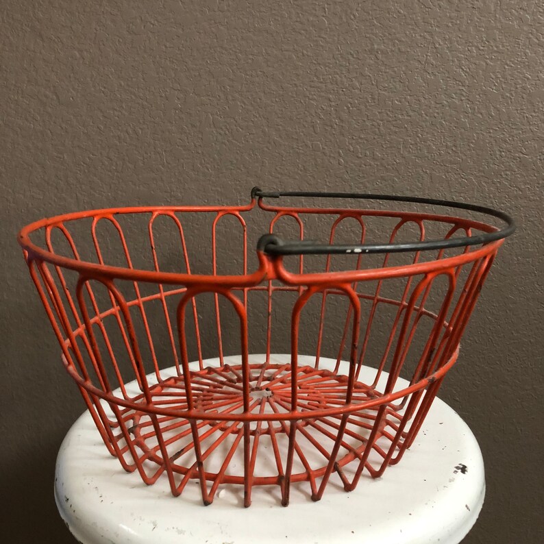 Antique Orange Wire Egg Basket With Handle. Summer Vegetable Harvest