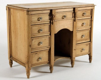 Antique Vintage English Pine Buffet Sideboard. Console. Pedestal Desk. Dresser.