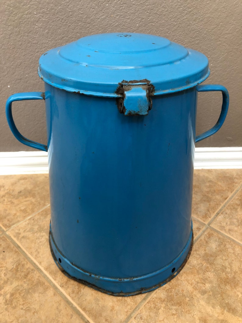 Antique Vintage Blue Enamelware Bonyhad Metal Compost Storage Etsy