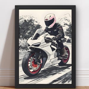Motorcycle and Rider Poster -Wall Art, Motorbike Print, Motorbike Gifts for Him, Gift for Motorcycle Lovers, AI, Digital Print, Biker Poster
