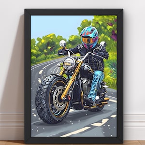 Bike and Rider Poster -Wall Art, Motorbike Print, Gift for Him, Motorcycle Lovers, AI, Digital Print, Motorcycle Poster, Biker Poster