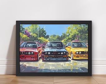 Retro BMW M3 Car Poster-Digital Download, Automotive Wall Art, High-resolution Artwork, Car Enthusiast Gift, Abstract Art, Classic Car Print