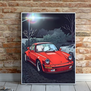 Red Porsche 911 Car Poster-  Automotive Wall Art, Sports Car Print, Car Lover Gift, Digital Download, boys room art,  downloadable car art
