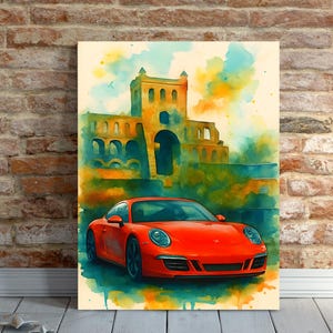 Red Porsche Car Poster-Car Wall Art, Sports Car, Gifts for Him, Car Enthusiast Gift, Car Lovers, AI, Digital Download, Automotive