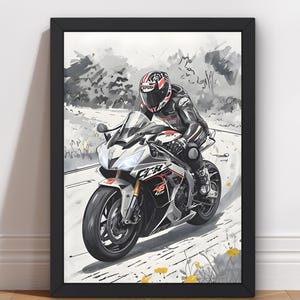 Bike and Rider Poster -Wall Art, Motorbike Print, Gift for Him, Motorcycle Lovers, AI, Digital Print, Motorcycle Poster, Biker Poster