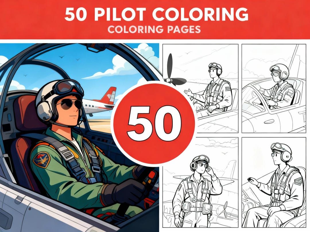 Pilot Colering Pages 50 Pilot Coloring Pages PDF - Light and Gray - 2 Versions - Etsy