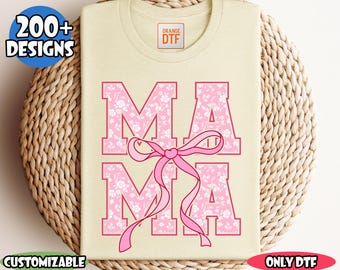 Couquette Floral Mama DTF Transfer Ready to Press, Boho Floral Mama Heat Press, Mothers Day Bow DTF Print, Trendy Mama Dtf, Gift for Mom