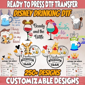 Disney Drinking DTF Transfer, Drinking Around The World DTF, Ready To Press, Epcot Dtf, Princess Drinking Dtf, Here for the Snacks Transfer