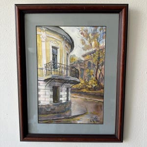 Watercolor Original Painting 2001 Cityscape Old House Signed Framed 15 x 12 in