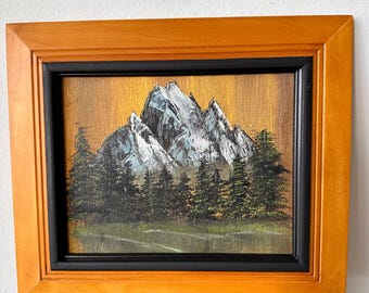 Original Mountain Landscape Oil Painting | Framed 13"x11" Rustic Forest Art
