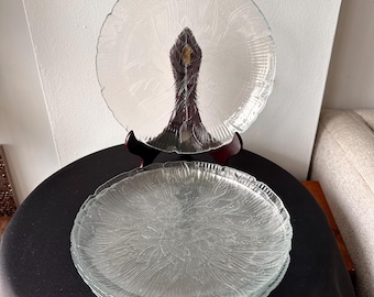 Platos llanos de cristal transparente Arcoroc Canterbury Crocus, Francia, juego de 6 unidades, estilo vintage