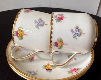 Juego de 2 tazas y platillos de café expreso Copelands Grosvenor China England, estilo años 30.