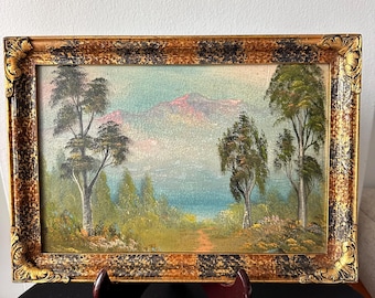 Vintage 1930's European Landscape Oil Painting on Board Framed 9x13"
