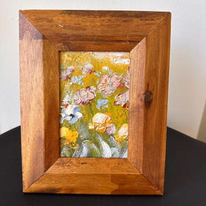 Original Oil Painting on Canvas Colorful Wildflower Meadow in Wooden Frame 10x8&quot;