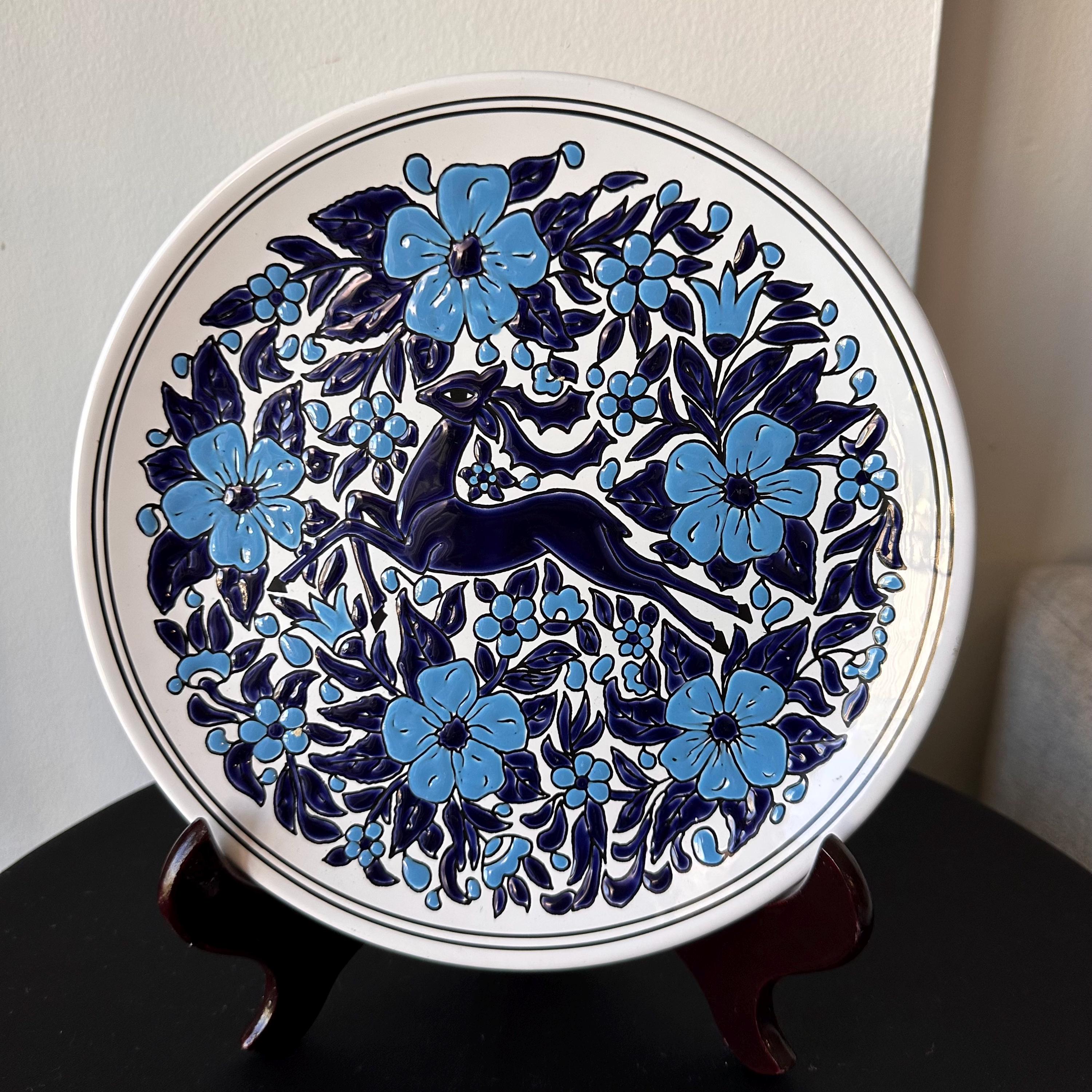 ヴィンテージ manousakis ギリシャ 手作りプレート Handmade Greek Ceramic Plate by Manousakis Blue & White Design