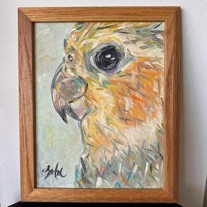 Original Oil Painting Parrot Bird Signed Framed Colorful Brush Strokes 16 x 13&quot;