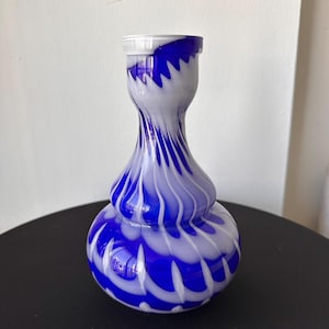 Vintage Hand Blown Art Glass Vase – Cobalt Blue & White Swirl Pattern – 9" Tall