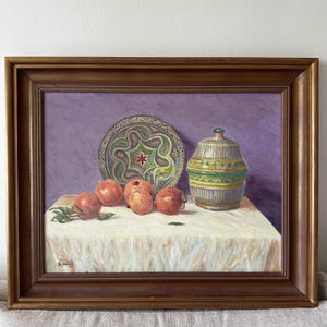 Original Painting Still Life Pomegranates Oil on Canvas Signed Framed 31&quot;x24&quot;