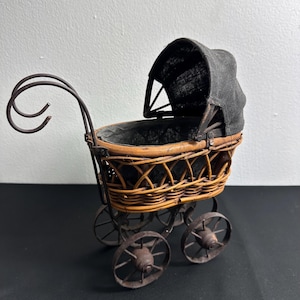 Early 19th Century Vintage Antique Baby Doll Stroller Pram Handmade 11&quot;