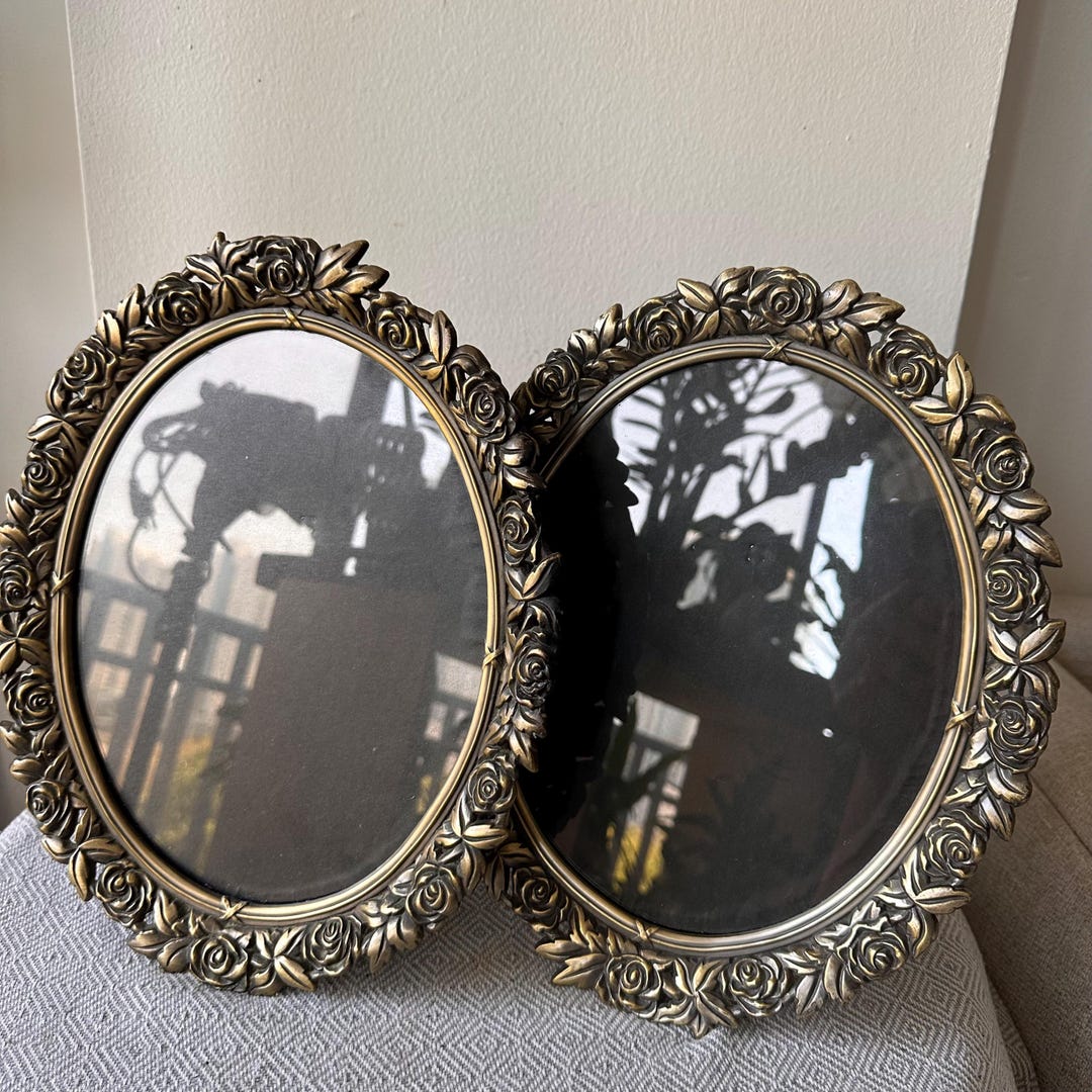 Vintage Brass Oval Picture Frames Ornate Rose Baroque Style 12" High ...