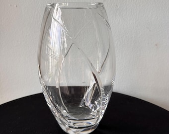 Tiffany & Co Swirl Optic Cut Crystal Vase Signed 8 Inch Elegant Art Glass