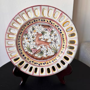 Portuguese Faience Reticulated Deer Plate – Hand Painted, 18th Century Style numbered #73