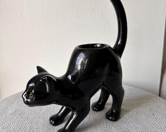 Partylite Black Cat Ceramic Tealight Candle Holder Glossy Figurine