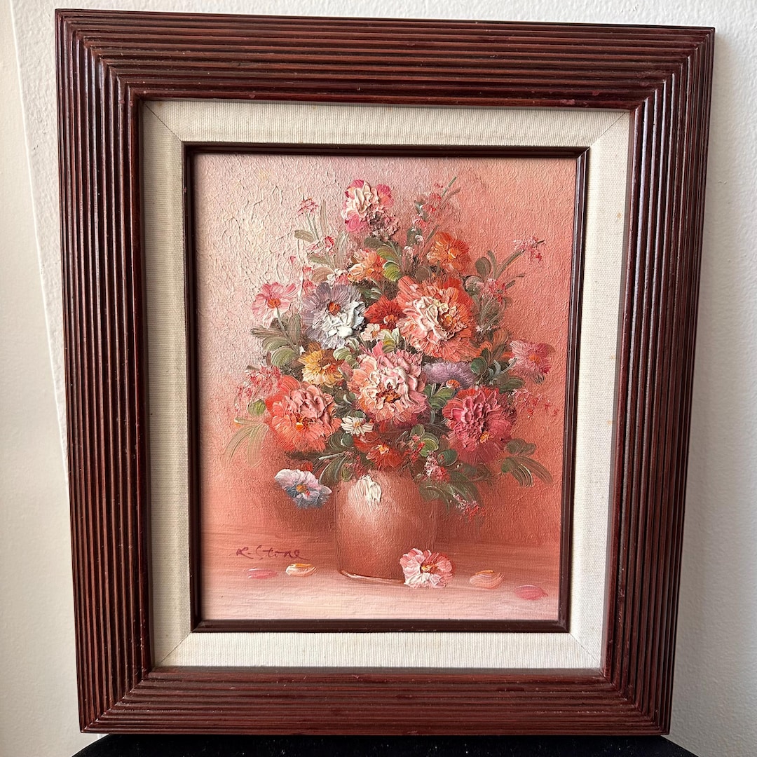 Vintage Floral Still Life Oil Painting Framed Signed K Stone Wall Art ...