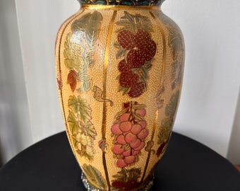 Vintage Chinese Porcelain Satsuma style vase, Hand-Painted Fruit Floral pattern