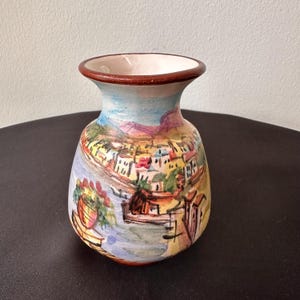 Vintage Italian Hand-Painted Ceramic Vase E. Valente Sorrento Signed 4&quot;